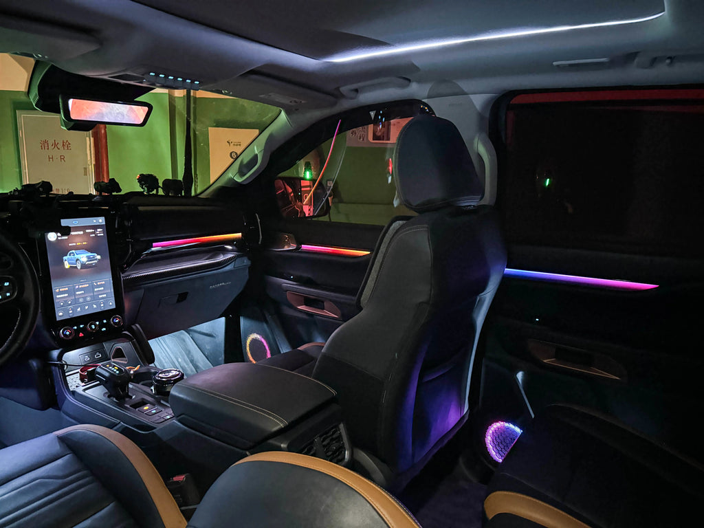 64 Color Ambient Lighting for 2023-2025 Ford Ranger Dynamic LED Symphony Kit Everest Speaker Edge Lights in the Car Interior