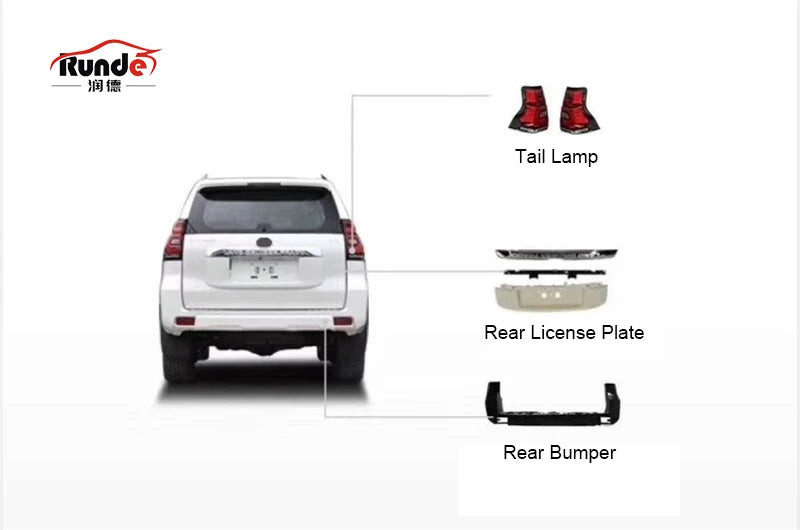 Runde PP Material  Car Body Kit With Front Rear Bumper Fender Engine Hood Bonnet for Old Toyota Prado Upgrade 2018 Body Kit