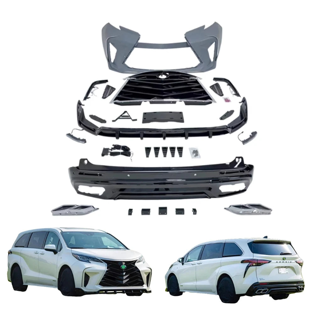 High Quality Suitable for 21-22 Toyota Sienna Modified Thunder Style Large Surround Front Bumper Rear Bumper Grille PP Material