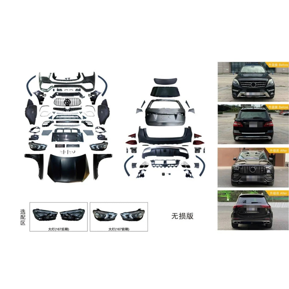 PP Full Set Body Kit for W166 GLE 12-19y to W167 GLE63 20-25y Bodykit GLE63 Upgrade Facelift Set Front Bumper Grille Rear Bumper
