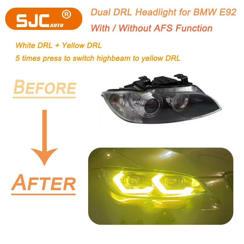 SJC New Design for BMW 3 Series for BMW E9X E92 M3 & E92 Coupe CSL Yellow/White Car Accessories Laser Style LED Headlights