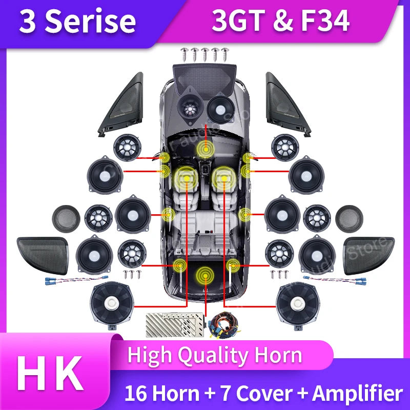 Car For BMW F34 GT 3 Series Original Horn loudspeaker Audio Cover Power Amplifier Bass Tweeter Midrange Speakers Subwoofer Kit
