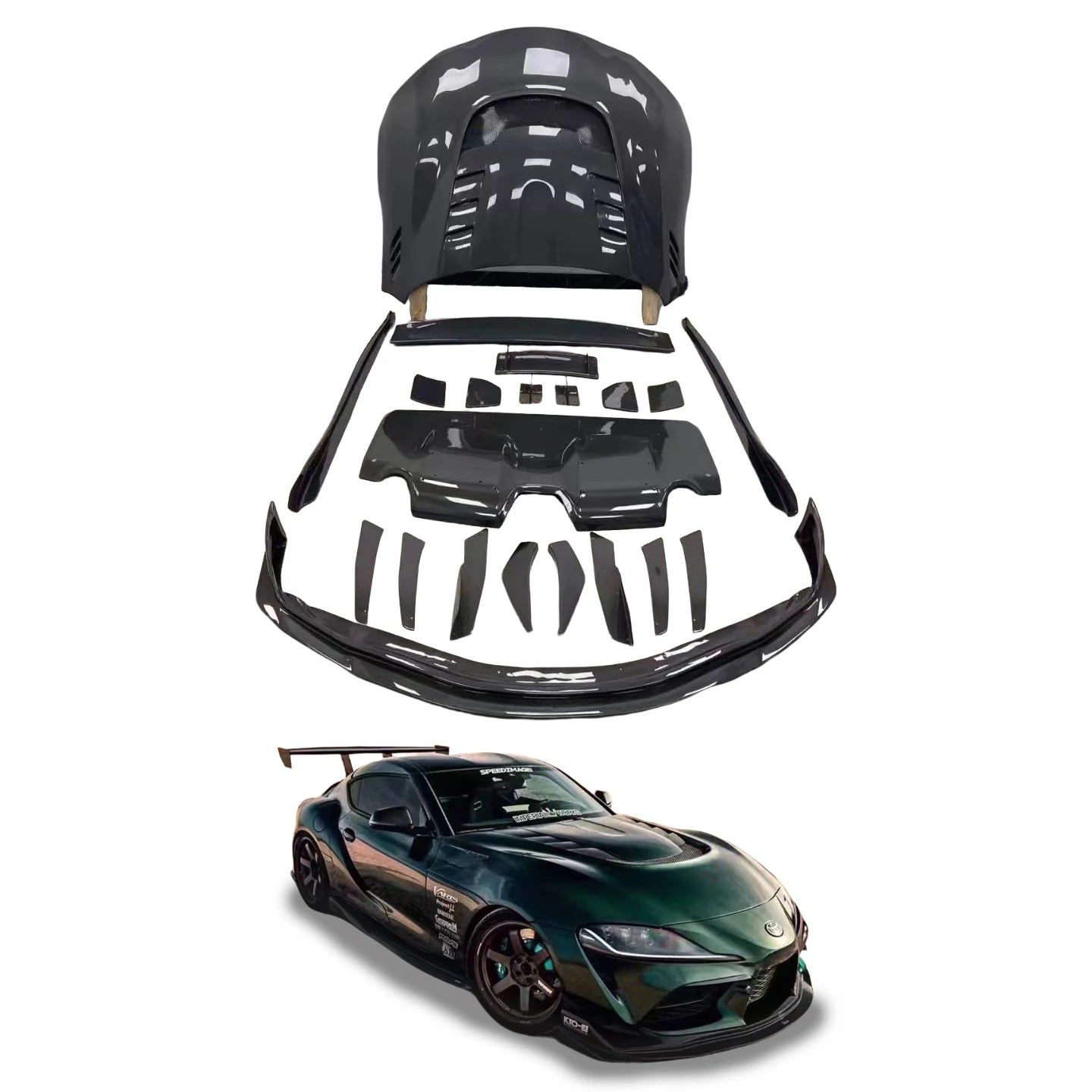 High Quality Carbon Fiber Body Kit for Toyota SUPRA A90 Front Lip Rear Diffuser Rear Spoiler Side Skirt Hood Bonnet Tuning