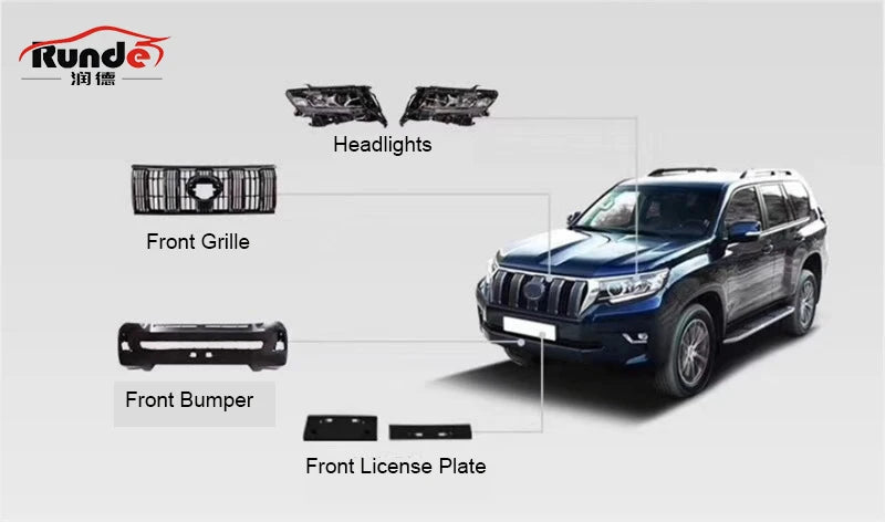 Runde PP Material  Car Body Kit With Front Rear Bumper Fender Engine Hood Bonnet for Old Toyota Prado Upgrade 2018 Body Kit