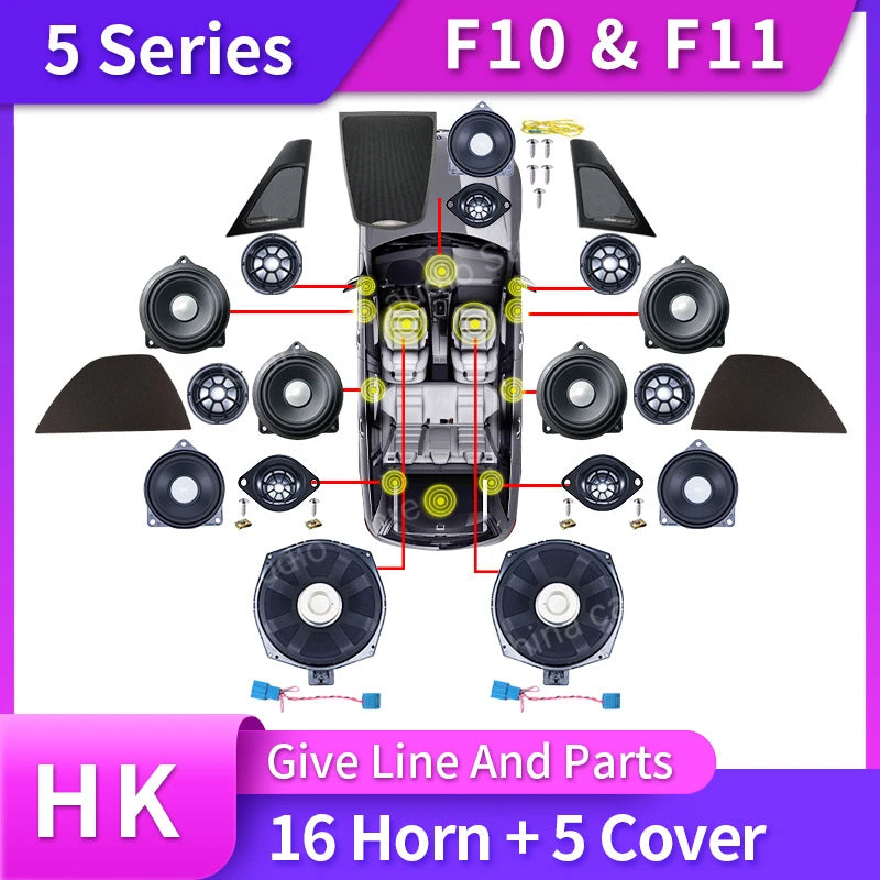 Horn For BMW F10 F11 5 Series High Quality Loudspeaker Audio Cover Power Amplifier Bass Tweeter Midrange Subwoofer Speakers Kit