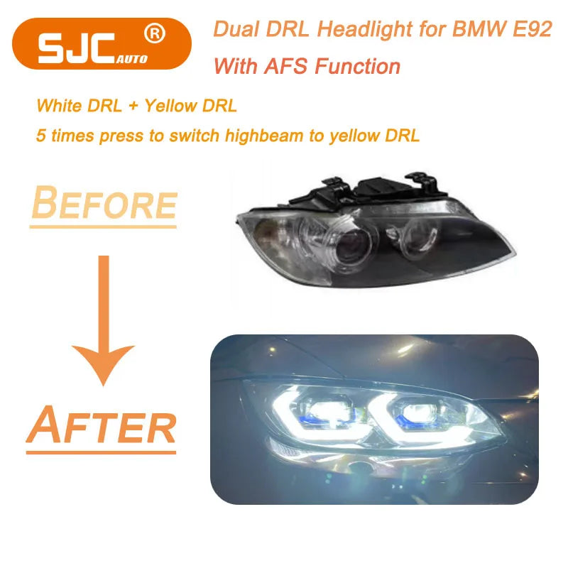 SJC New Design for BMW 3 Series for BMW E9X E92 M3 & E92 Coupe CSL Yellow/White Car Accessories Laser Style LED Headlights