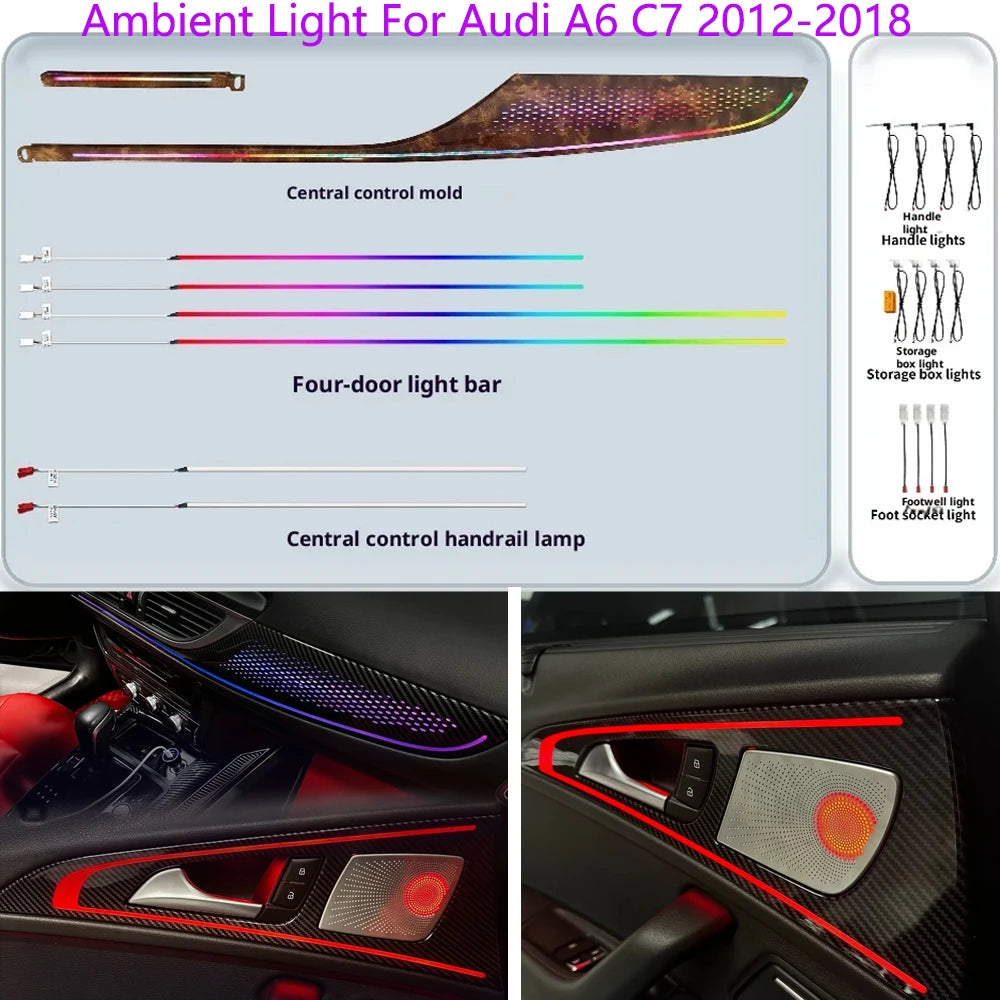 Dynamic Colorful Symphony Ambient Lighting Kit For Audi A6A7 C7 2012-2018  Interior LED Light Trim Accessories Kit