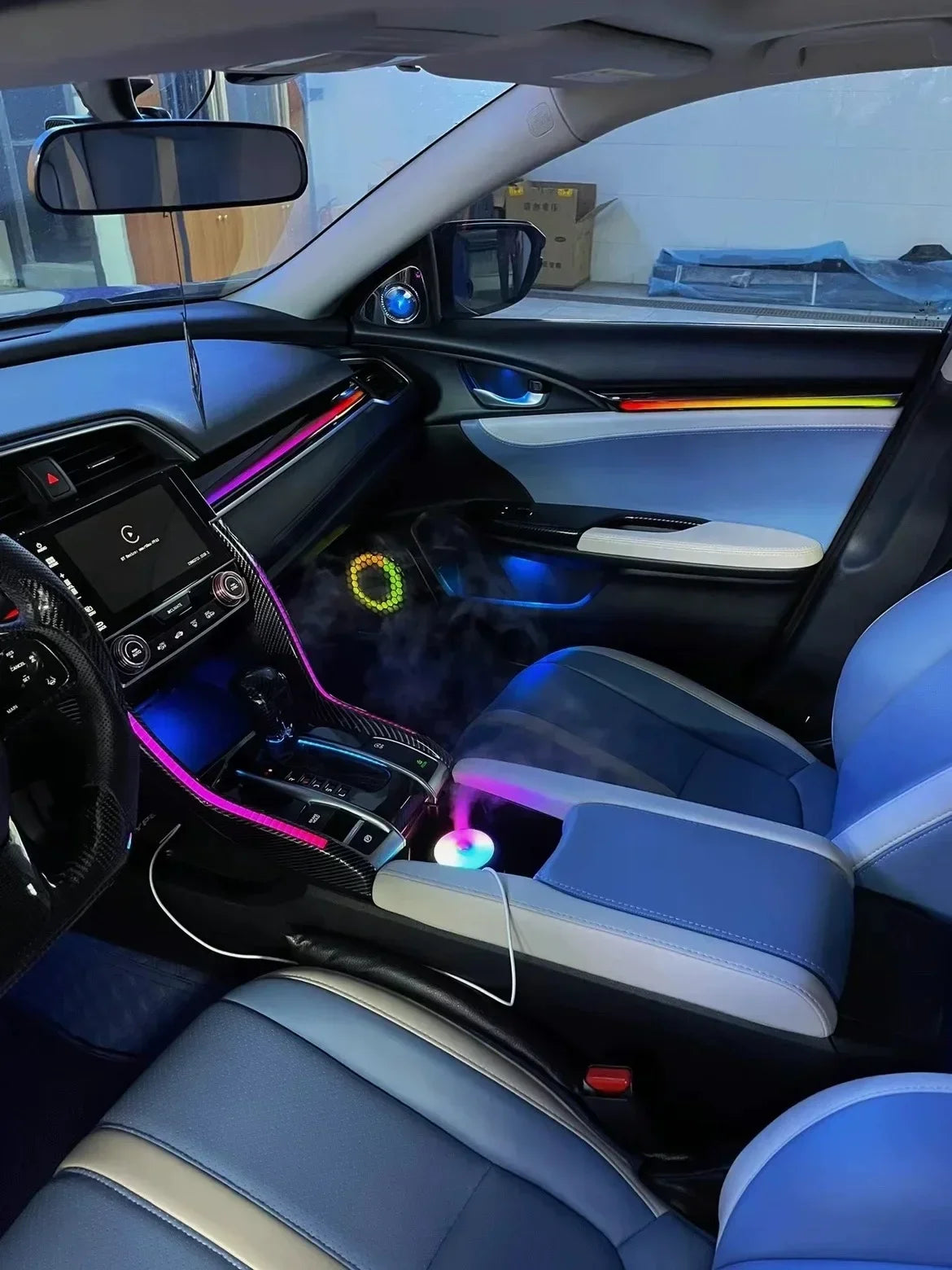 Auto Accessaries64 Colors LED Ambient Light For Honda Civic 10th 2016-2021 Dynamic Ambience Lamp Button +APP Control