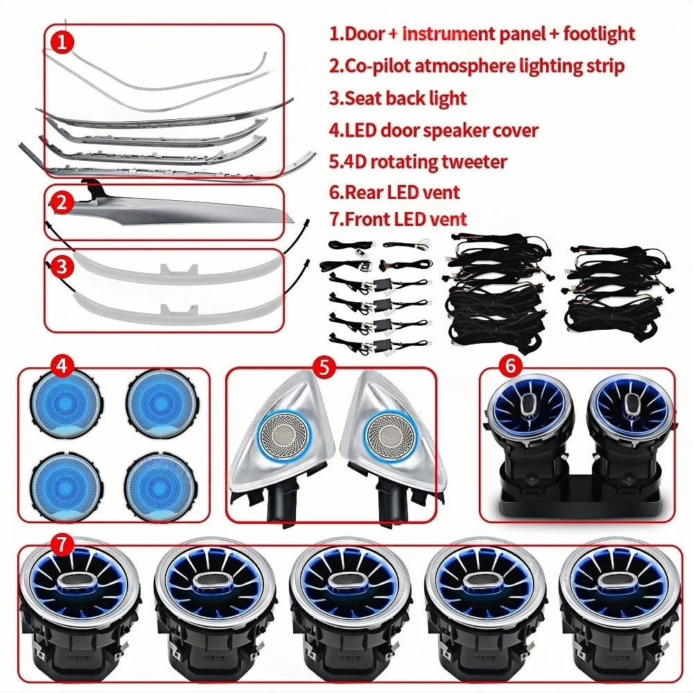 Ambient Light 3/12/64 Colours For Mercedes-Benz C/GLC Class Coupe W205 C43 C63 X253 LED Vents Speaker Decorative Light Retrofit