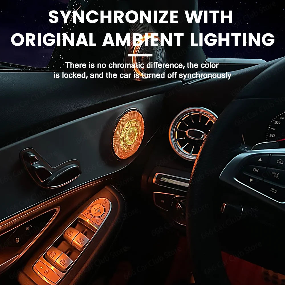 64 Colours LED Car Door Luminous Speaker Cover For Mercedes Benz W205 X253 W213 W238 Coupe Sound Metal Decoratio Ambient Light