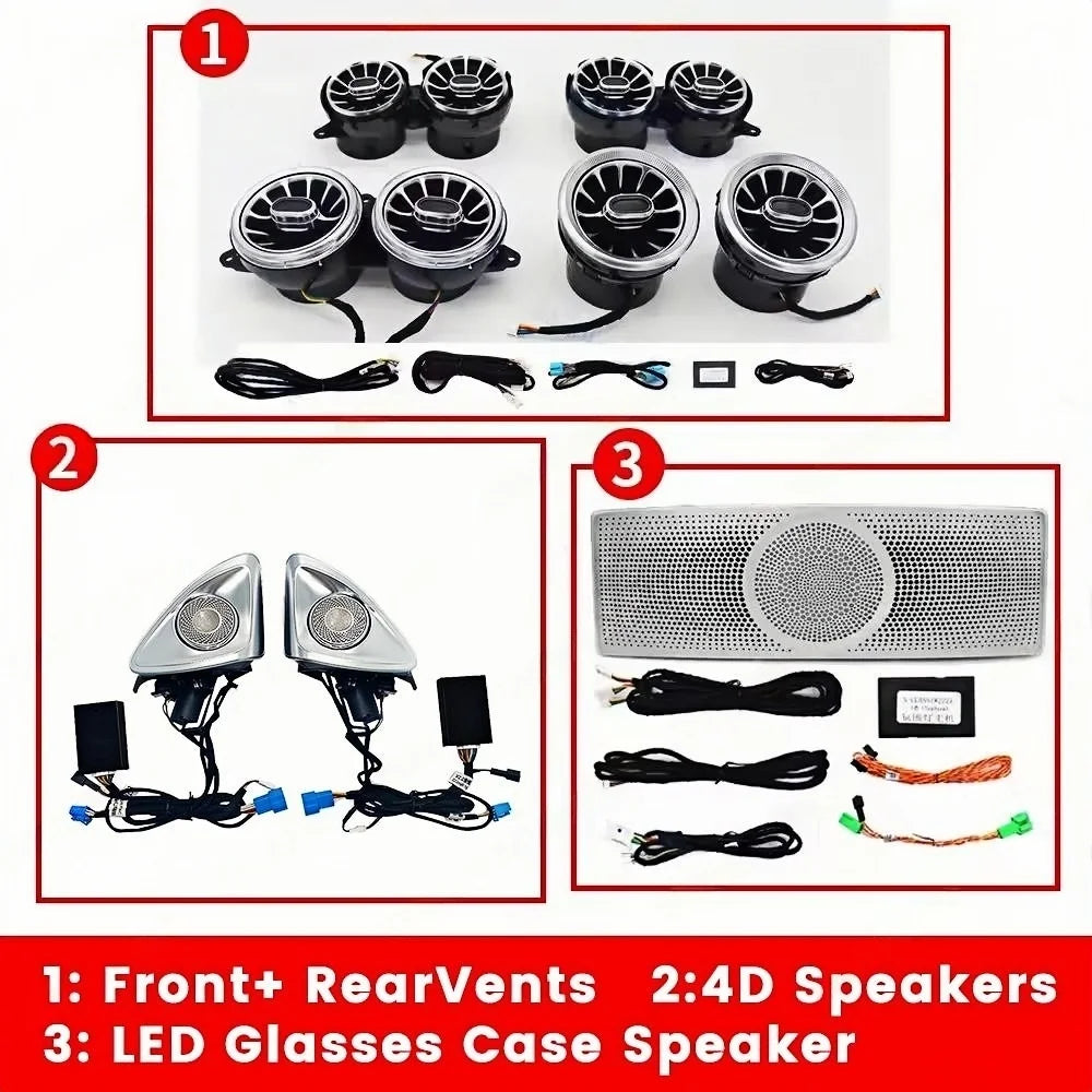 7/64 colors For Benz W222 S-Class S400 S450 Ambient Light 4D Rotary Speaker Atmosphere Lamp Air Vent Tweeter Car Interior Light
