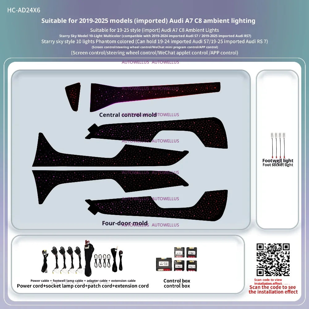 Ambient Light For Audi A6 A7 C8 2019-2025  environmental Backlight Atmosphere Lamp Kit Symphony 256 Colors APP MMI Control