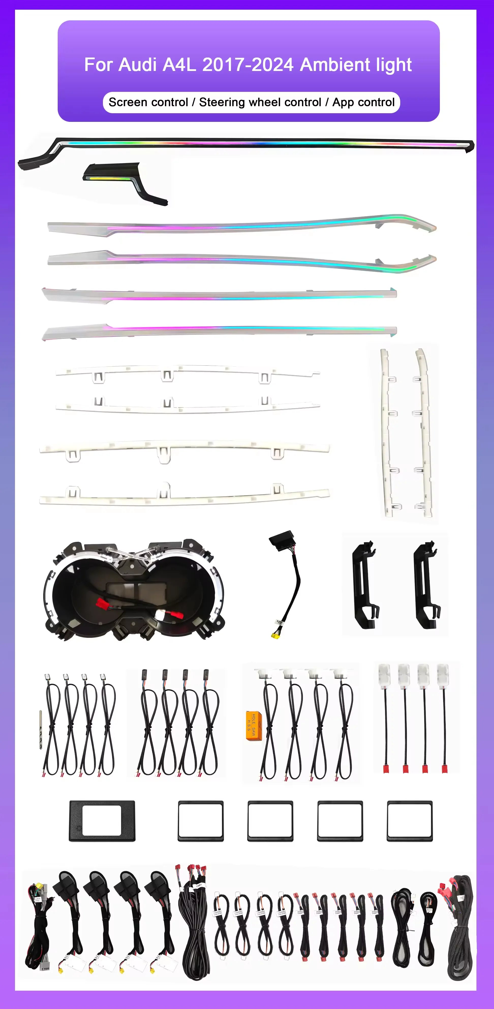 64 Color Symphony Ambient Light for Audi A5/A4L 2017-2024 LHD/RHD Models Auto Interior Mouldings Atmosphere Lighting Accessories