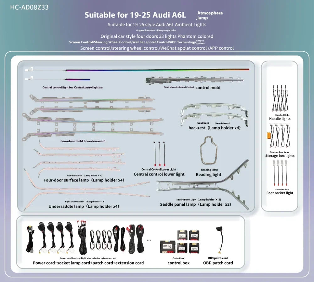 Auto AccessariesFront Dashboard Strip Led Car Interior Ambient Light Decoratefor Audi A6 A7 C8 2019-2025 Atmosphere Strip Access