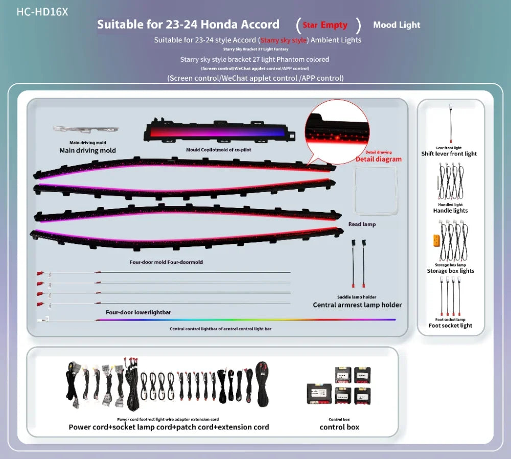 LED Car Inner Ambient light for Honda Accord 11th 2023-2025 Dynamic Ambient Lamp Original Car 1:1 Mold Kit APP Control