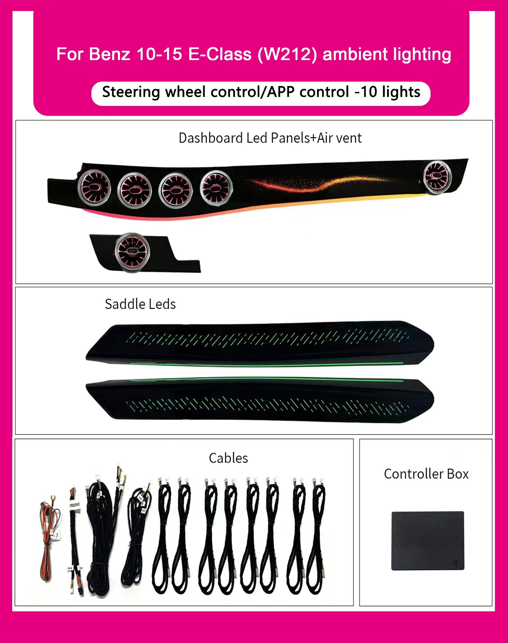 Car W212 64 Colors Ambient Lighting Kit For Mercedes Benz E-Class 2010 - 2015 Interior LED Air Vent Light Accessories