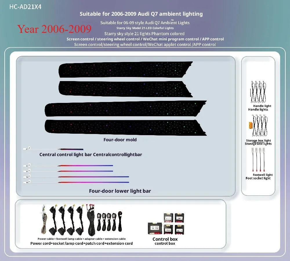 Ambient Light For Audi Q7 2006-2015 environmental Backlight Atmosphere Lamp Kit Symphony 256 Colors APP MMI Control