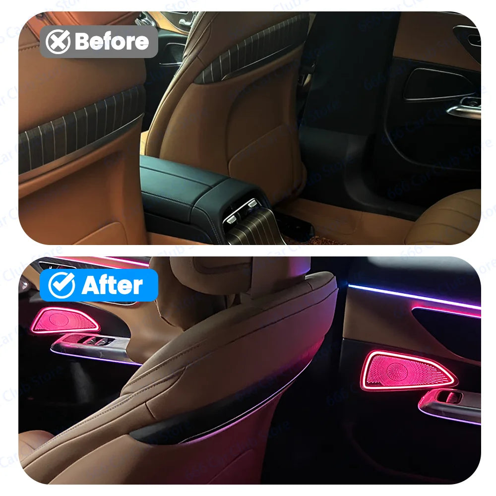 64 Colour LED Door Luminous Speaker Cover Atmosphere Lights For Mercedes Benz New E-Class W214 Car Decorative Light Parts