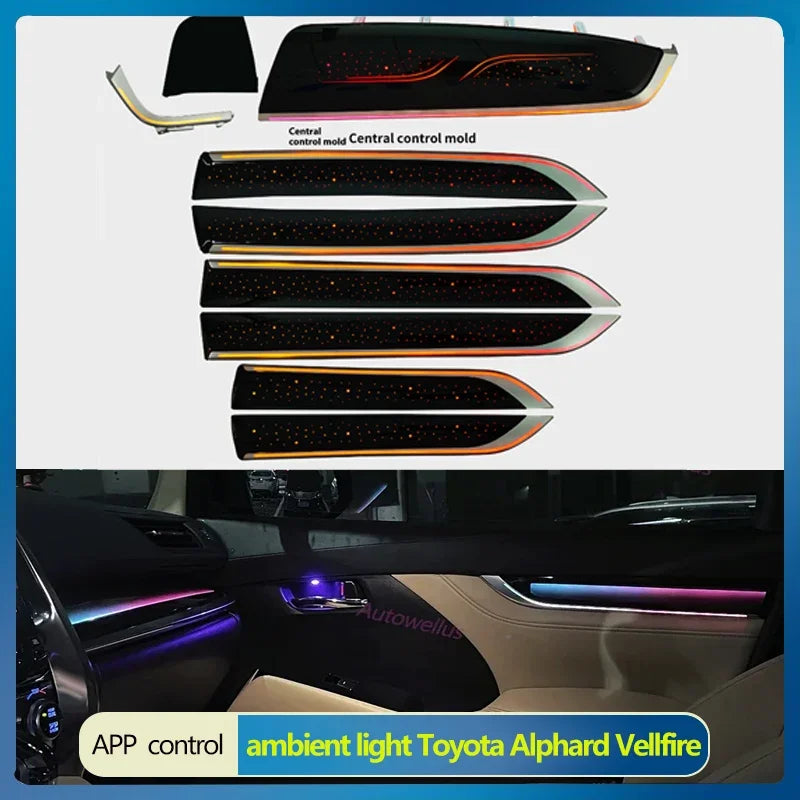 Auto Accessaries64 Color Ambient Light For Toyota Alphard Vellfire Lexus LM 2015-2023 LHD/RHD Car Interior Door Decoration Atmos