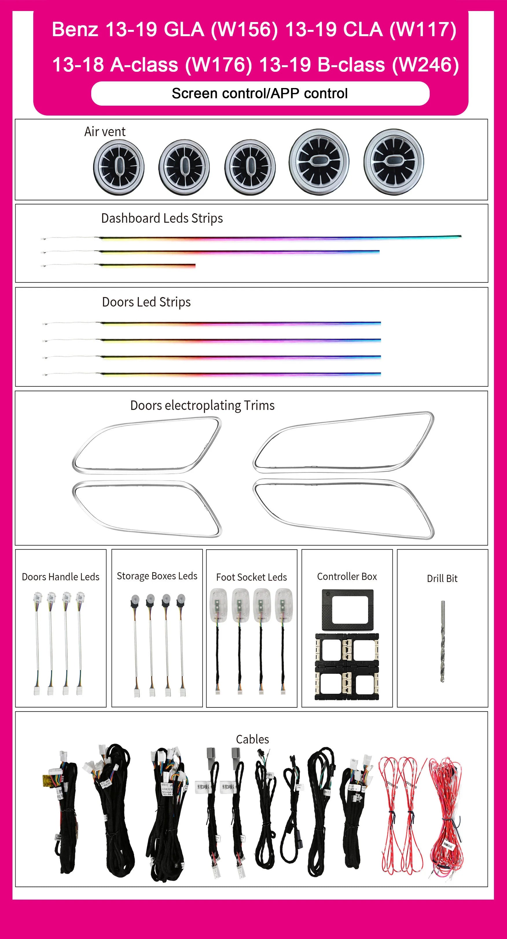 Interior Air Vent Outlet Symphony Car Ambient Light For Mercedes-Benz GLA W156 CLA W117 A-class W176 B-calss W246 2013-2019