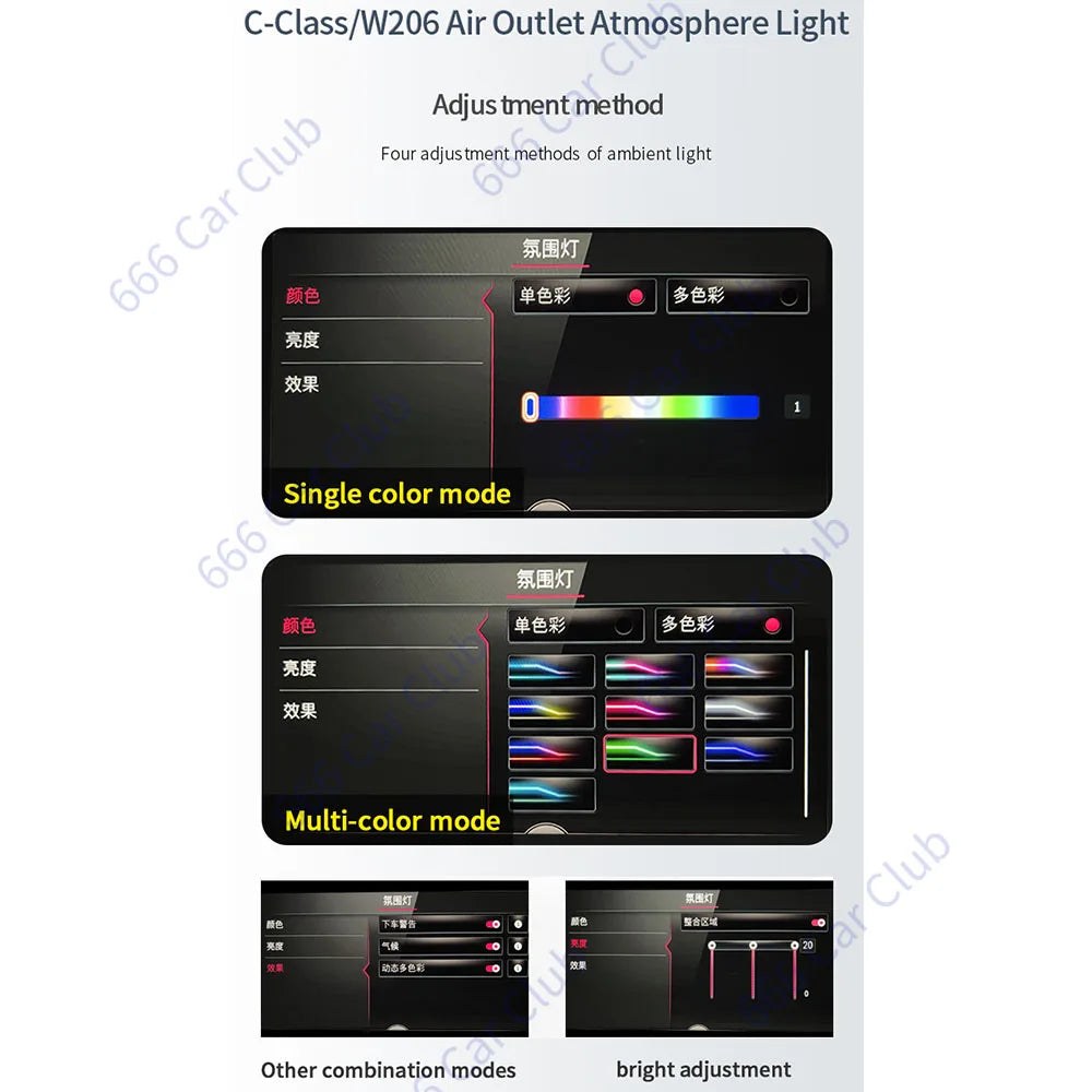 64 Colours LED Air Vents For Mercedes Benz C-Class W206 2022 Car RGB Turbine Air Conditioning Nozzle Outlet Ambient light Refit