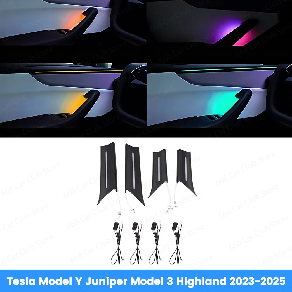 Ambient Lighting 4-Door Color Handle Lights for Tesla Model Y Juniper Model 3 Highland 2023-2025 Interior Car Light Upgrade