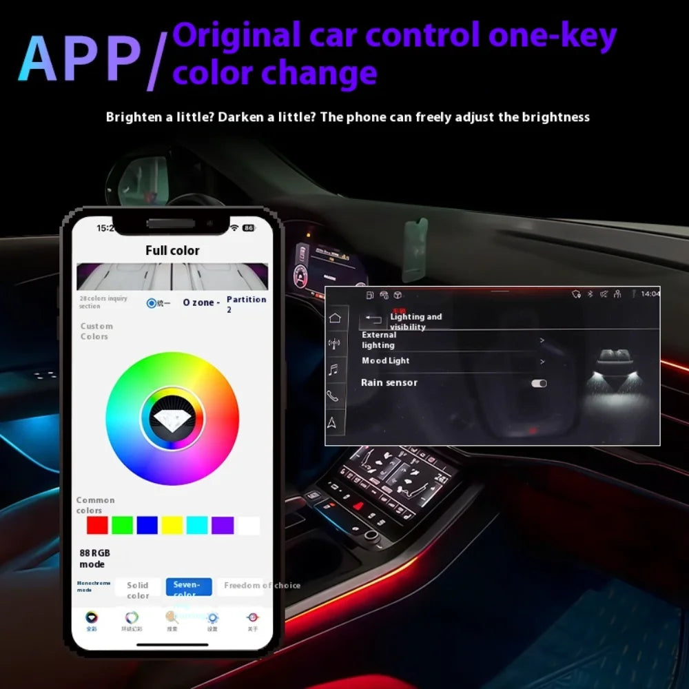 24 Leds Rainbow Kit Ambient light for audi Q7 2016-2019 Dashboard Four Door Led Strips Saddle Led Strips Storage Boxes Leds