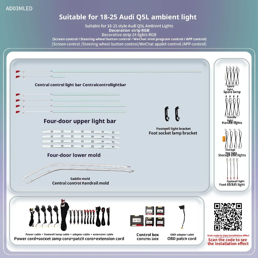 Car 1:1 mold original style strips design For Audi Q5 2018-2025 door speaker cover atmosphere light dynamic ambient light