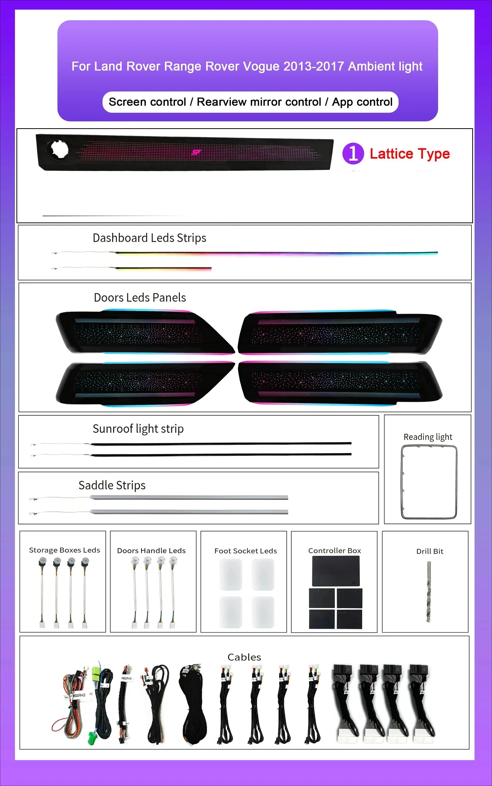 Car Interior Ambient Lighting for Land Rover Range Rover Sport 2014-2022 Dynamic Symphony 64-color LED Speaker Cover Light