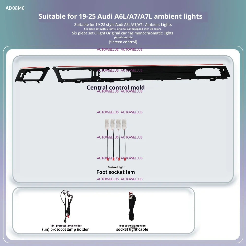 Ambient Light For Audi A6 A7 C8 2019-2025  environmental Backlight Atmosphere Lamp Kit Symphony 256 Colors APP MMI Control