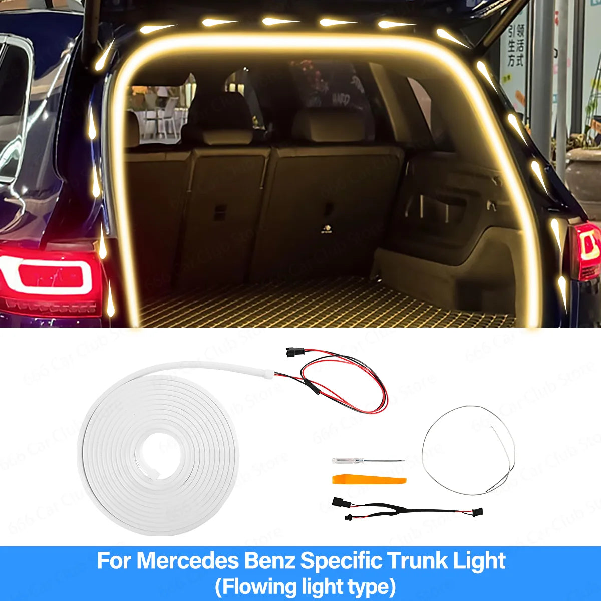 LED Atmosphere Light Mercedes-Benz Trunk Flowing Light Yellow White Tail Box Brightening Car Accessory