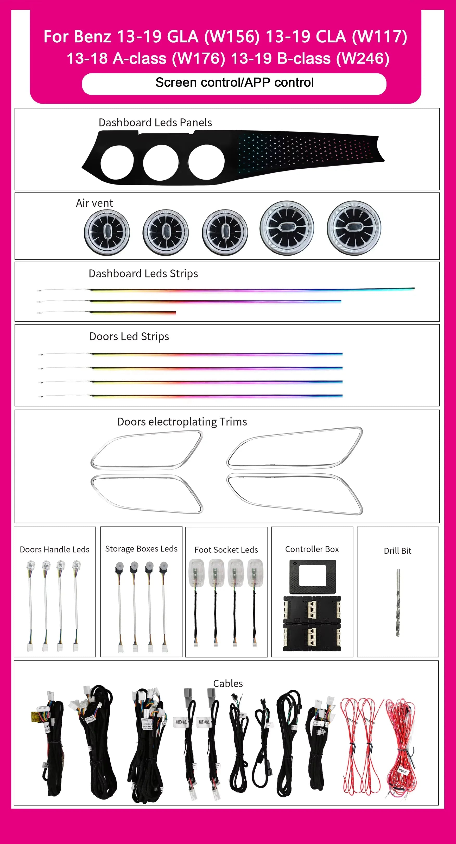 Interior Air Vent Outlet Symphony Car Ambient Light For Mercedes-Benz GLA W156 CLA W117 A-class W176 B-calss W246 2013-2019