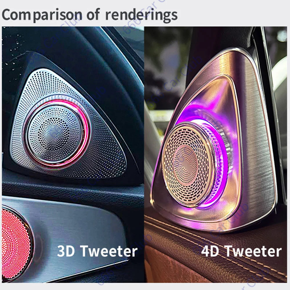 64-Colour 4D Rotary Treble For Mercedes Benz W205 W213 W222 W206 W223 X253 W177 GLB C E S C-Class Car LED Tweeter Speaker Horn