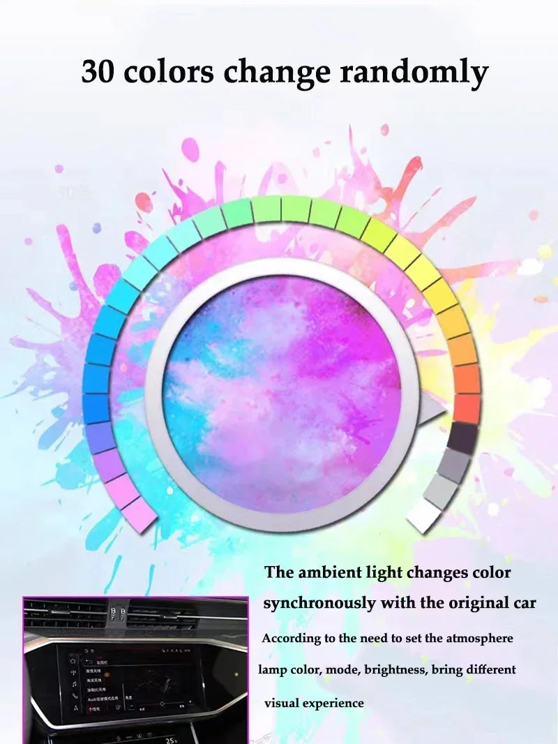 Auto AccessariesCar Door Horn Trim Panel Decorative Lamp Interior Ambient Lights 30 Colours LED Metal Speaker Cover For Audi A6