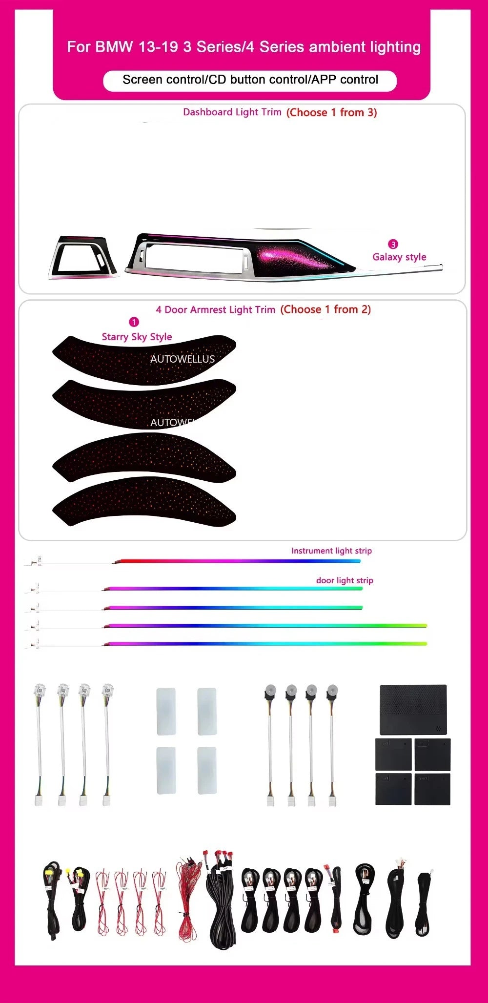 Interior Atmosphere Lighting 64 Color for BMW 2013-2019 3 Series F30 F31 F34 F36 Car Ambient Light Decoration Accessoriesight