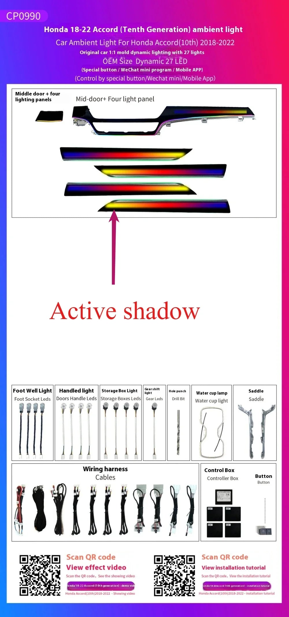 4D Rotating Tweeter Ambient Light  For Honda Accord 2018-2022 Atmosphere RGB Ambiente Lamp Kit Backlight environmental