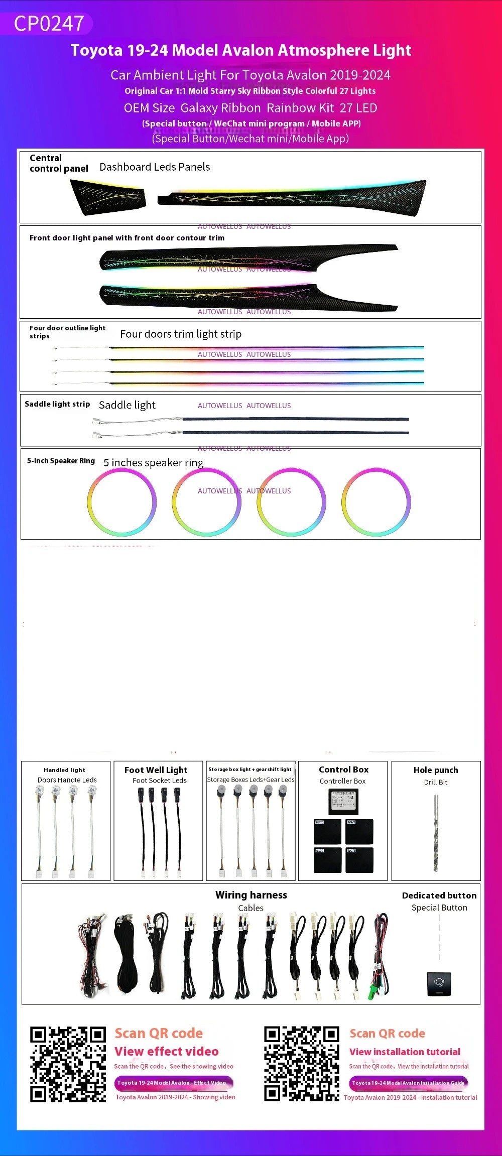 LED Car Ambient light For Toyota Avalon 2019-2025 Star Rain Rainbow Kit Dynamic Ambient Lamp Original 1:1 Mold Kit APP Control