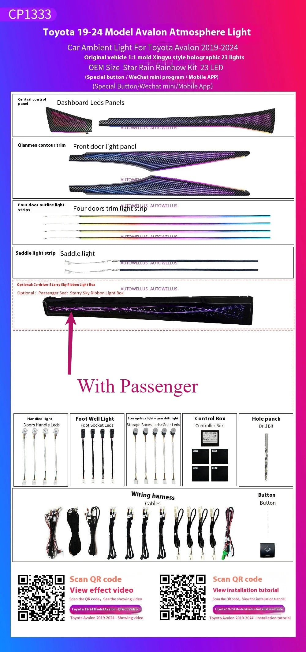 LED Car Ambient light For Toyota Avalon 2019-2025 Star Rain Rainbow Kit Dynamic Ambient Lamp Original 1:1 Mold Kit APP Control