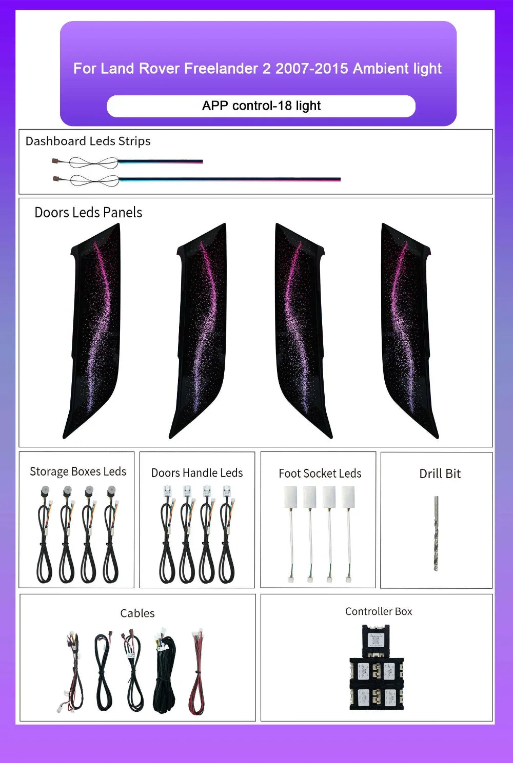 64 Color Car Ambient Light for Land Rover Freelander 2 2007-2015 Auto Interior Lighting Accessories for Car Upgrade