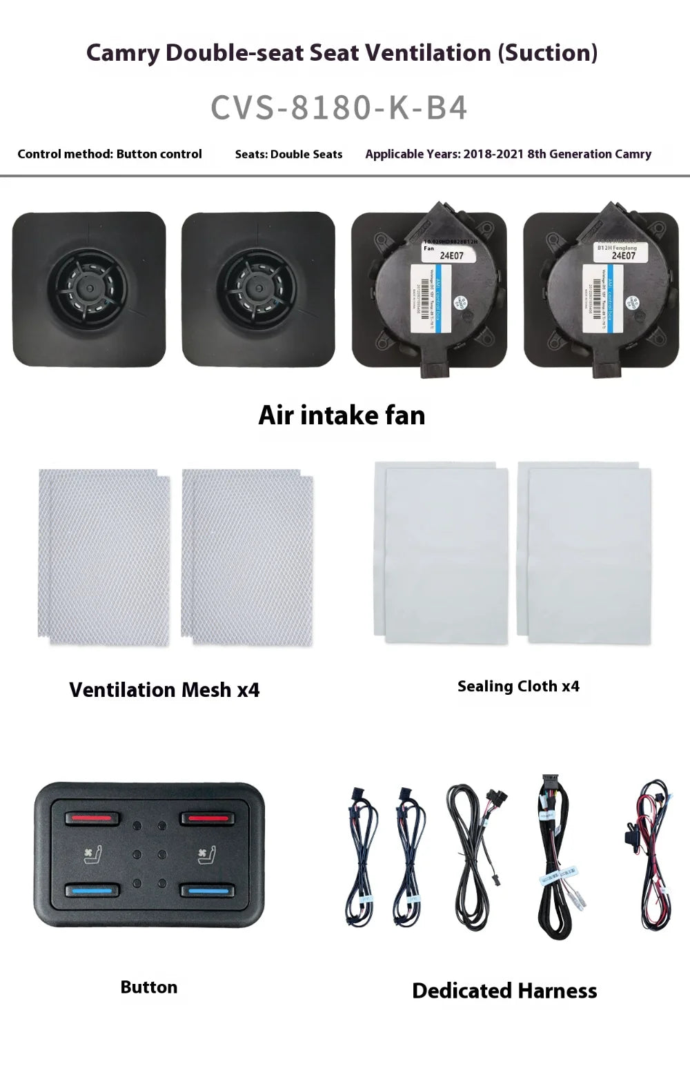 Car Seat ventilation Cooling Blower For Toyota Camry 2018-2023 2 Seat Intelligent Backrest fan specail button control