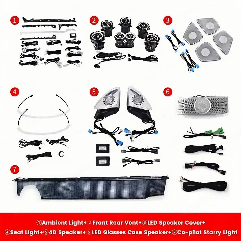Car Ambient Light For Mercedes-Benz W177 W118 W246 CLA A 64 Colors LED Illuminated Atmosphere Ambient Light Advanced Air Outlet