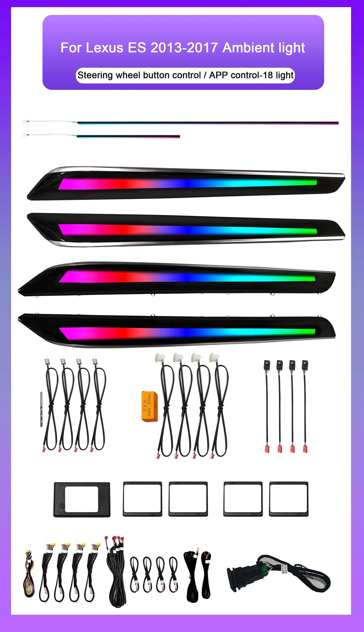 Upgrade Car Interior  Ambient Lighting for Lexus ES 2013-2017 Models 64-color Dynamic LED Symphony Decorative Accessories.