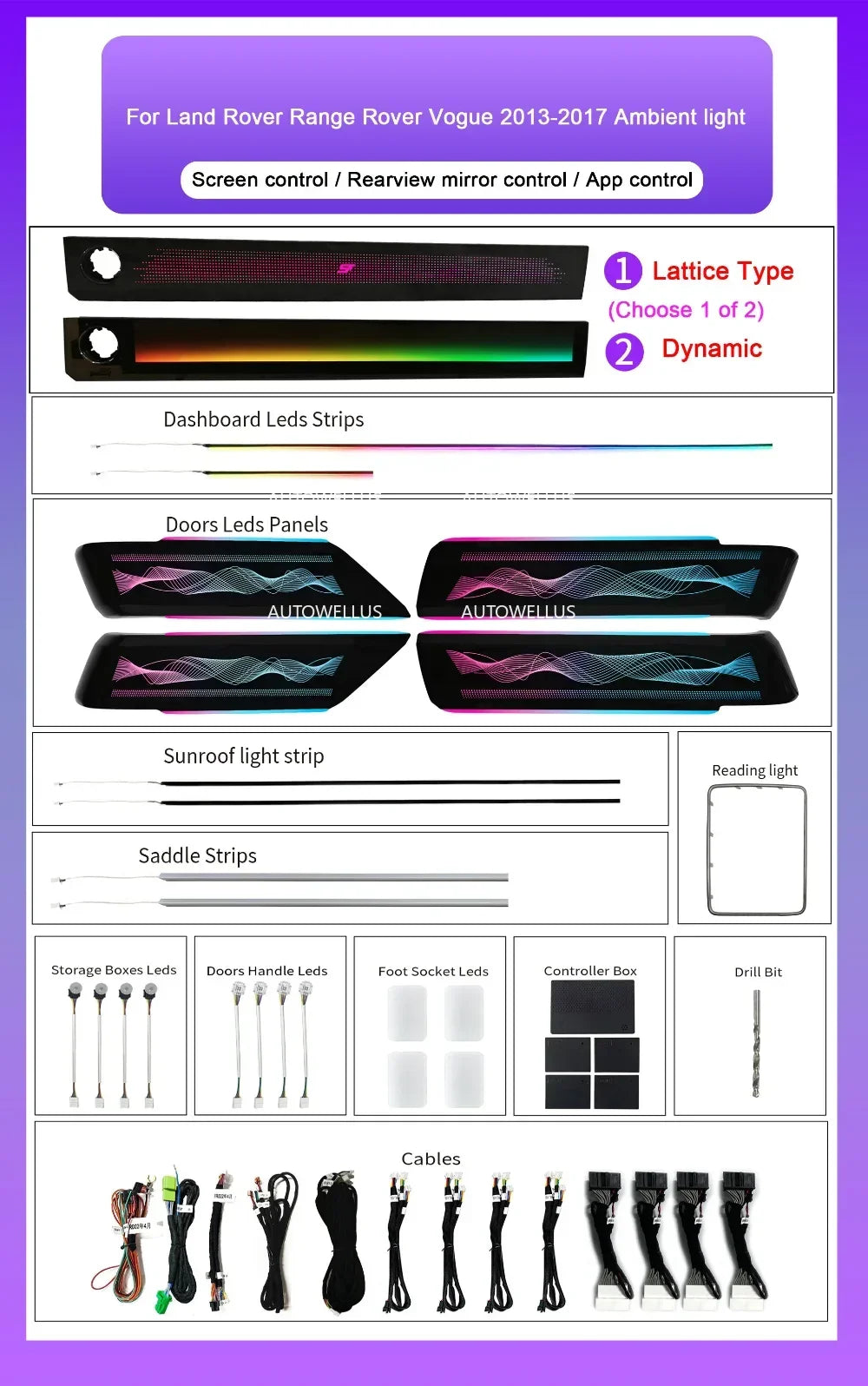 Car 64 Colors Ambient Light LED Lighting System For Land Rover Range Rover Vogue L405 Autobiography 2013-2022 Accessories