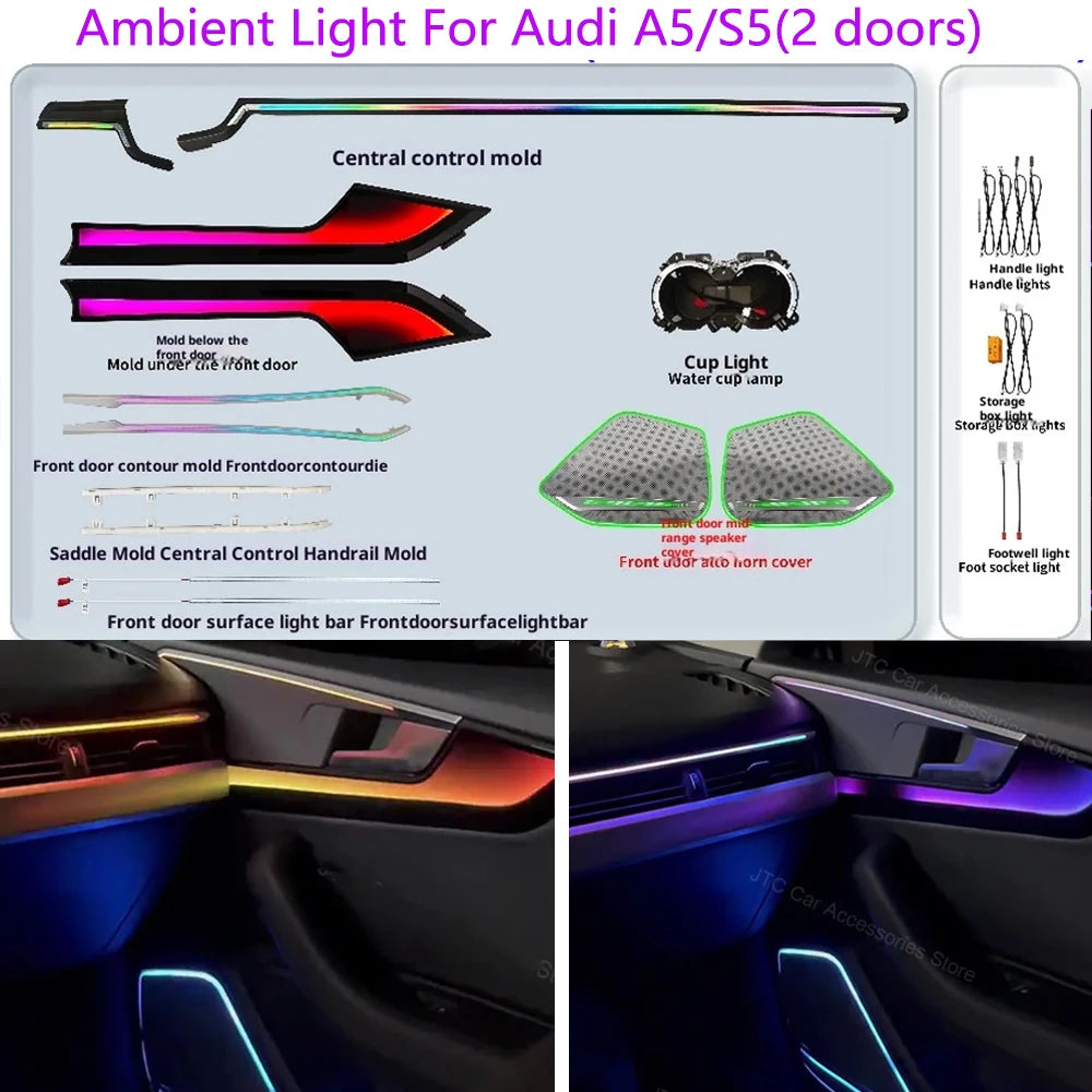 Ambient Light For Audi A5/S5(2 doors) 2017-2025 environmental Backlight Atmosphere Lamp Kit Symphony 256 Colors  APP MMI Control