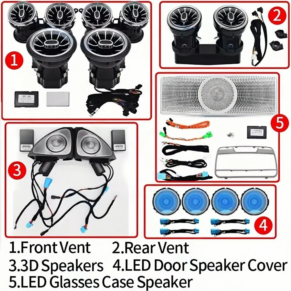 64 Colors LED Air Vents For Mercedes Benz W213 E-Class E Coupe W238 E43 E53 3D Rotating Tweeter Speaker Interior Ambient Light
