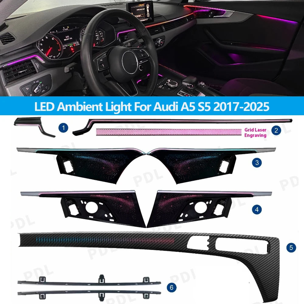 Automotive Inter LED Ambient Light For Audi A5 A5L S5 2017-2025 Galaxy Star dynamic Atmosphere door Panel Lights APP control