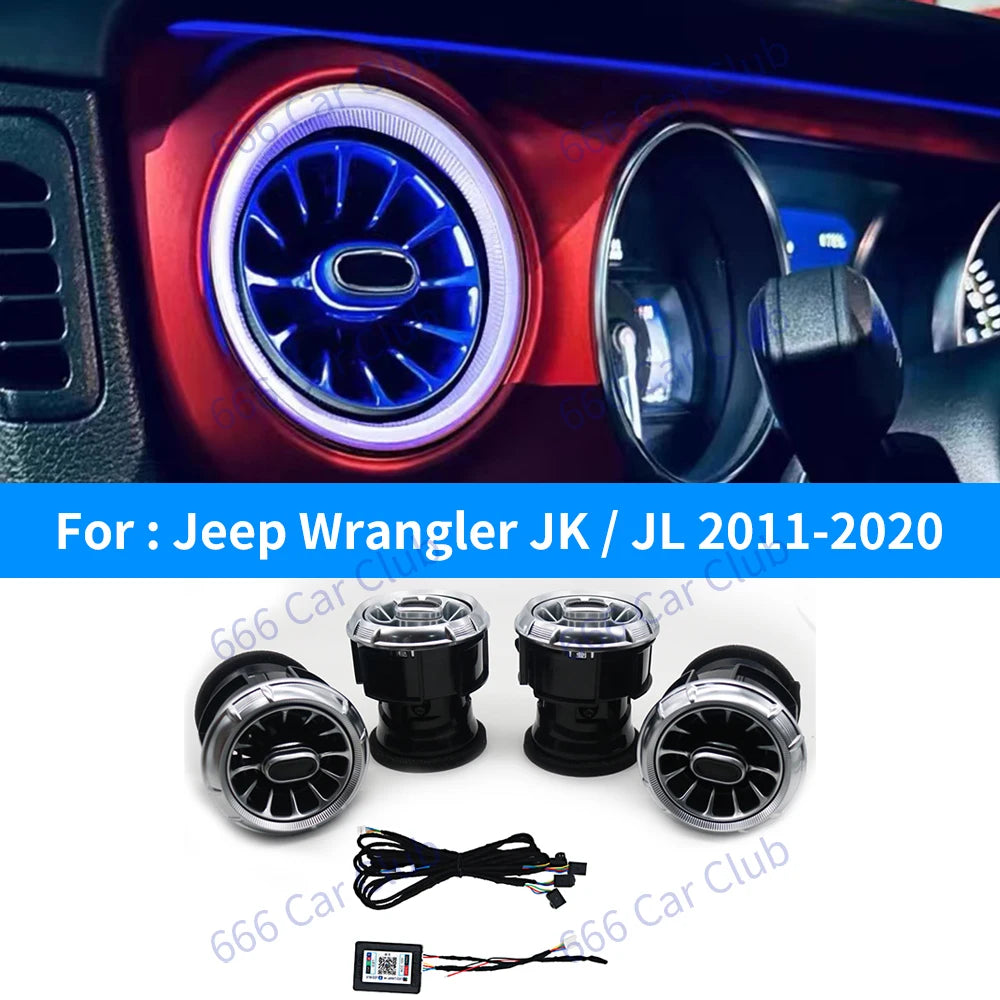LED 256 Colour Air Vent For Jeep Wrangler JK 2011-2017 JL 2018-2023 Car Interior Ambient Light decoratio Nozzle Turbine Air Outl