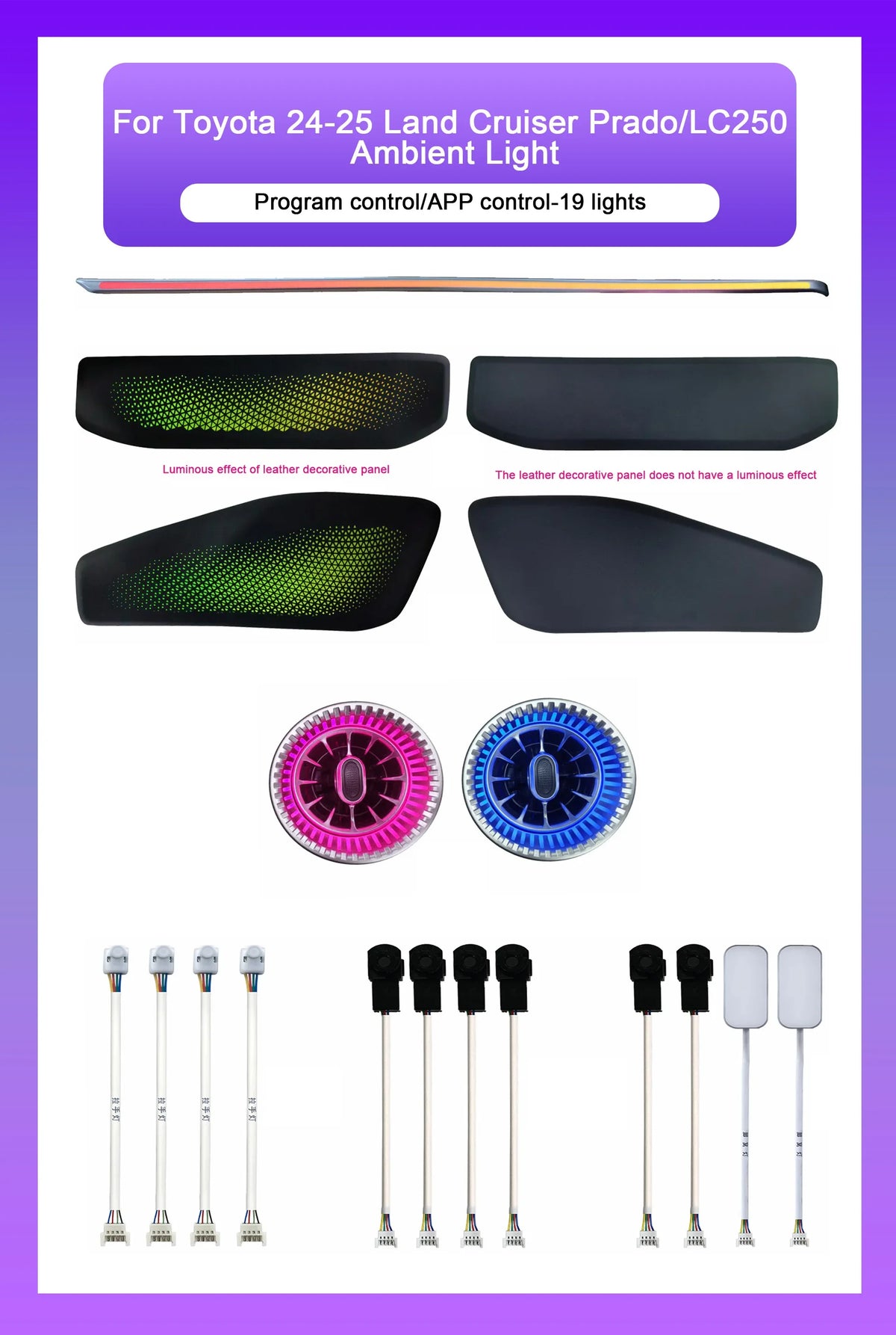 64 Color APP Control Ambient Lighting For Toyota 2024-25 Land Cruiser Prado/LC250 LED Car Interior Lighting Decoration Upgrade