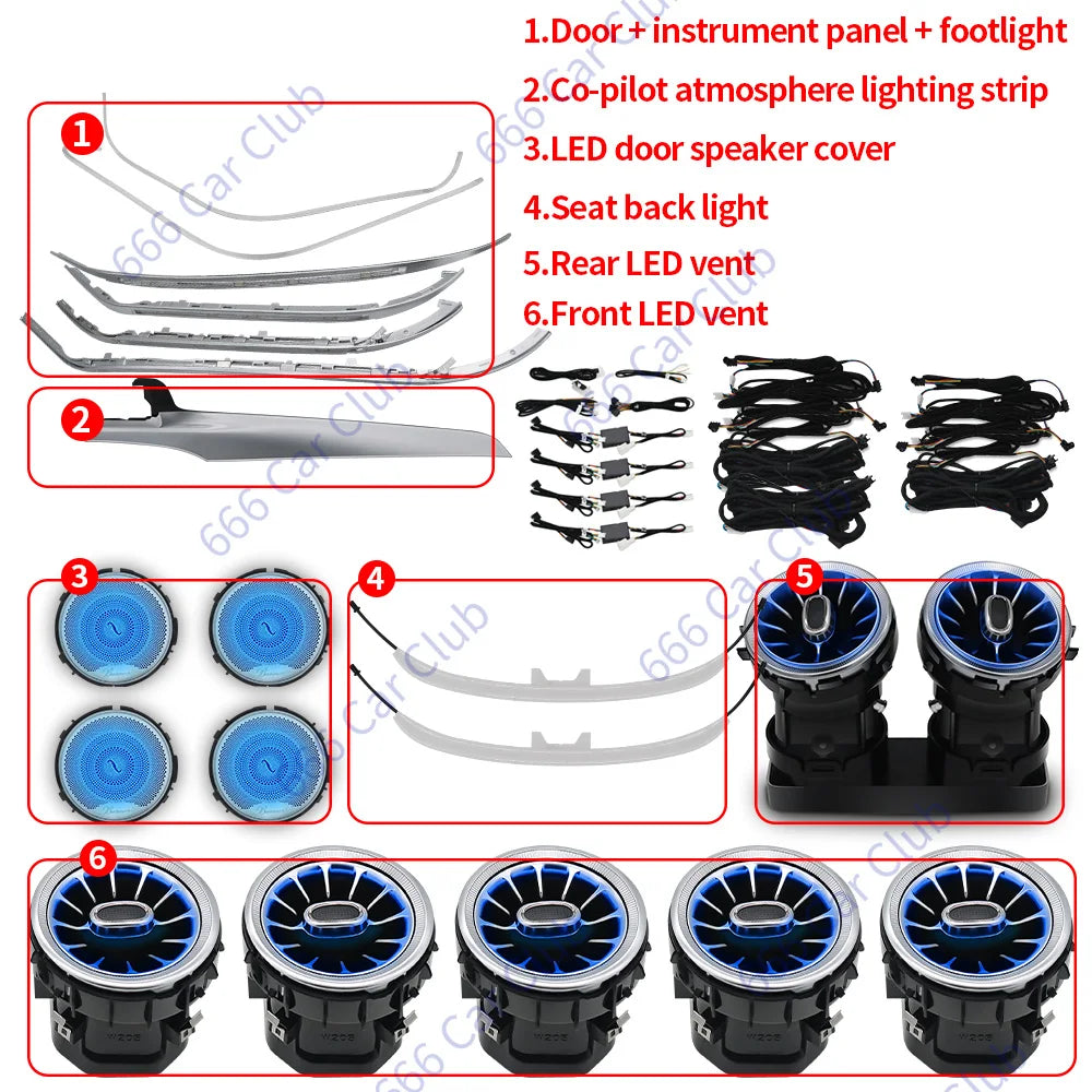 3/12/64 Colour Car LED Ambient Light For Mercedes-Benz C GLC Class Coupe W205 C43 C63 X253 LED Air Vent Speaker Decorative Lamp