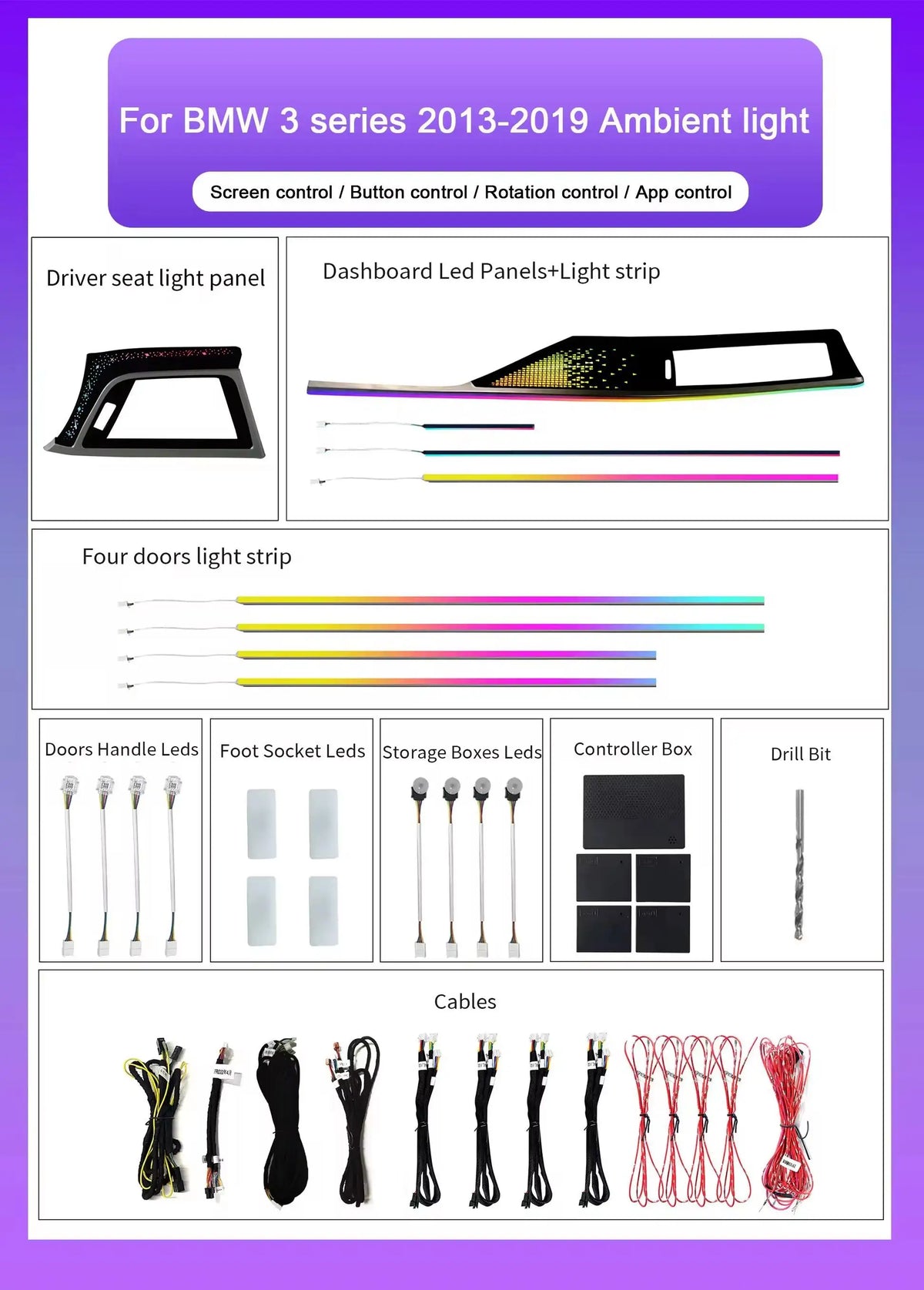64 Colors Door Speaker Cover Car LED Ambient Light for BMW 3 Series 2013-2019 F30 F31 F34 F36 Interior Atmosphere Lighting